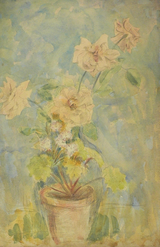 M 89   Recto  Flowers in a pot. Verso: Lady playing a harp