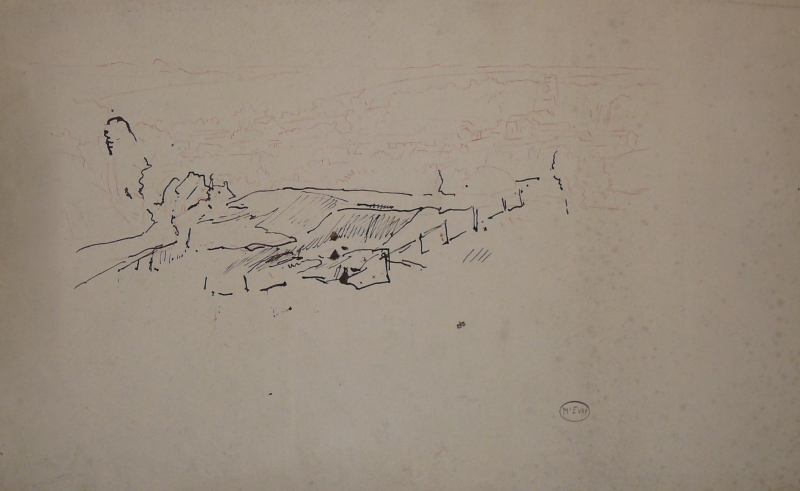 Village landscape :    tracing plus pen and pencil study for a large landscape