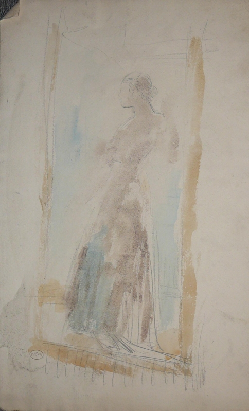 Mirror with reflection of a standing lady