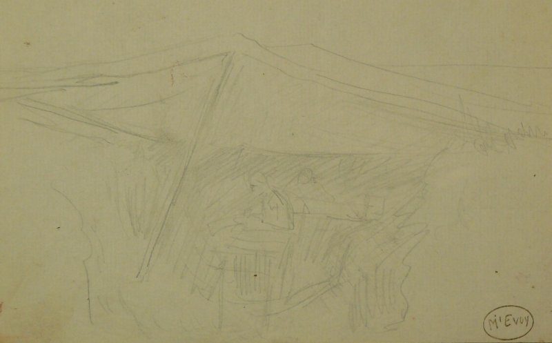 WWI soldiers under tarp.     DRA/385