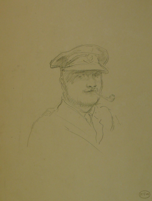 Pencil sketch of an officer with pipe.......DRA/382