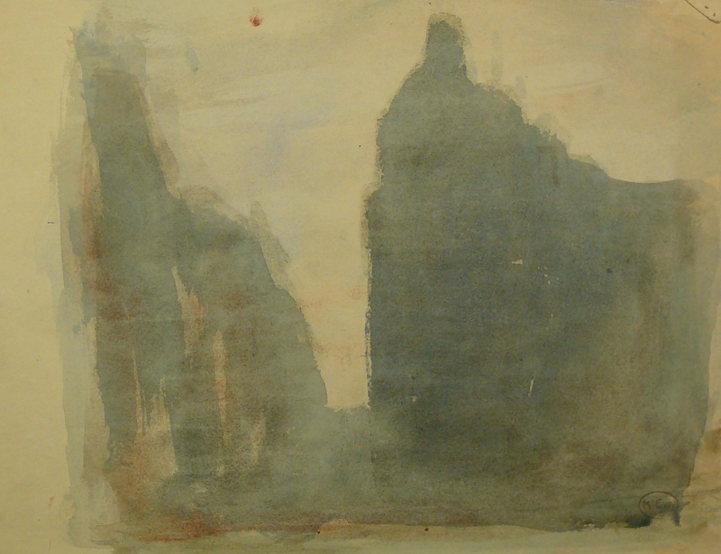 WW1 Buildings contre jour, watercolour  DRA/788
