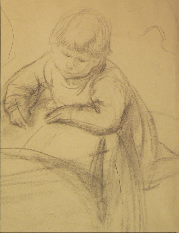 Michael at desk, writing or drawing