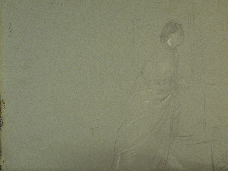Recto Woman in a shawl in profile. Verso Two studies of a draped woman