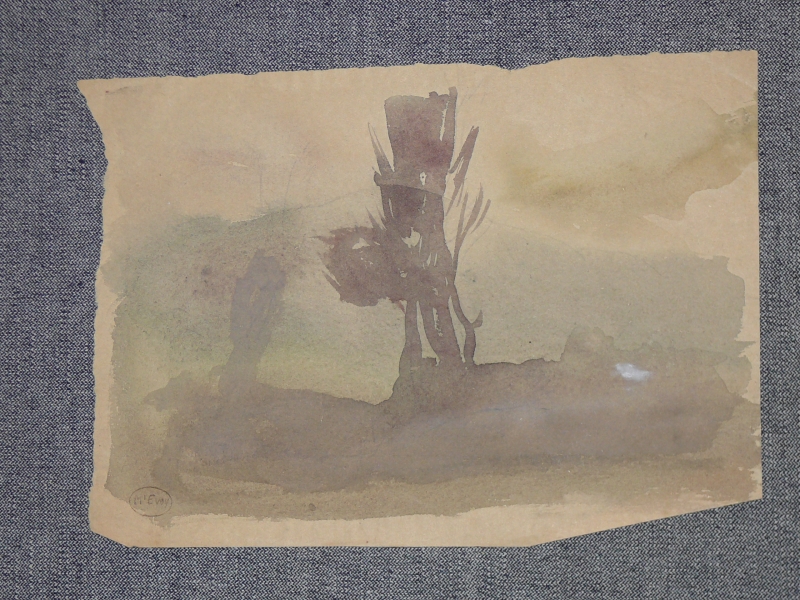 885 Watercolour landscape with tree