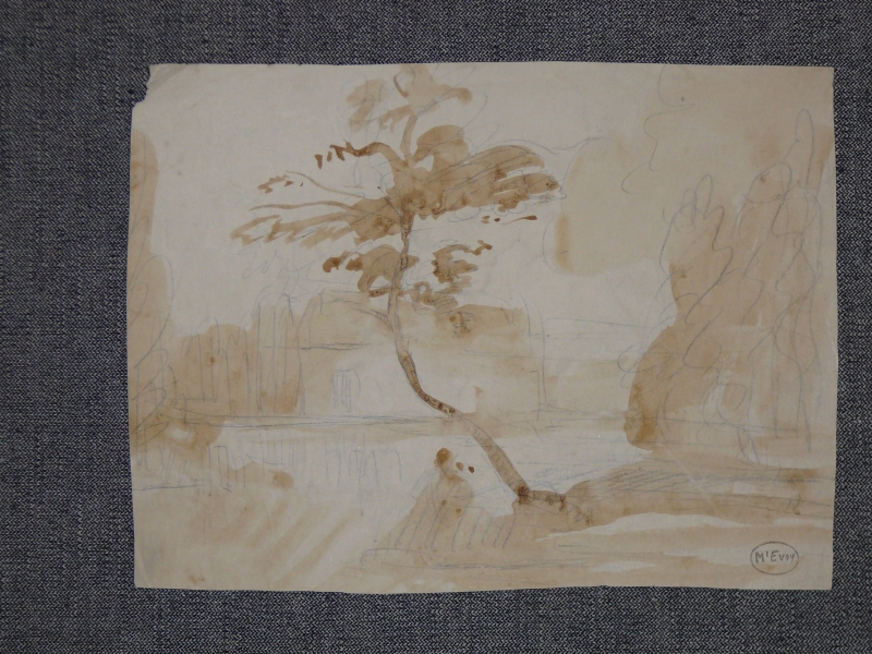 889 Urban landscape, man seated beneath tree