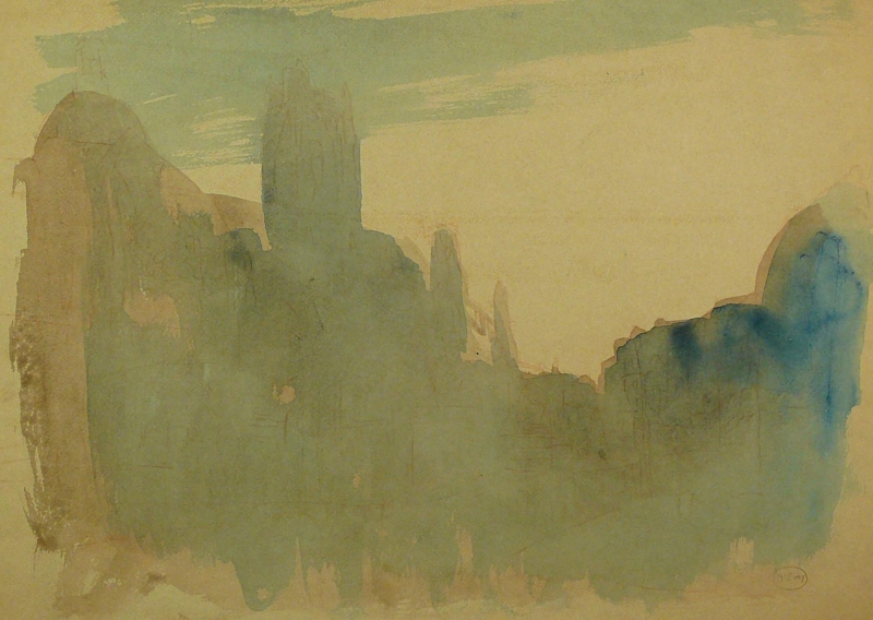 917ch Watercolour urban landscape with tower