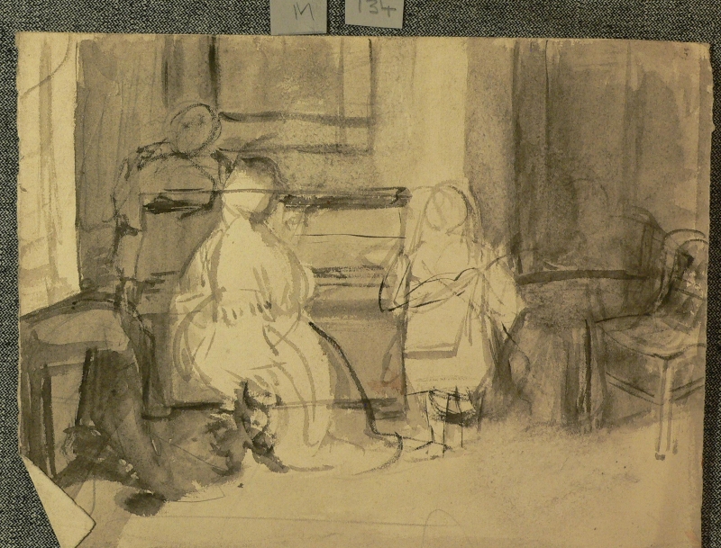 Two adults and child around a piano