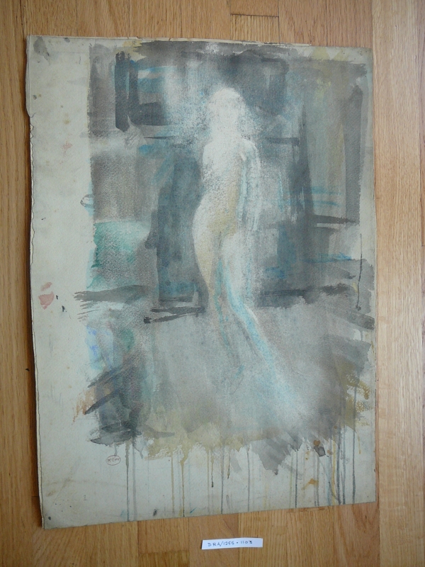 Standing nude washed out blue. ochre, black,green