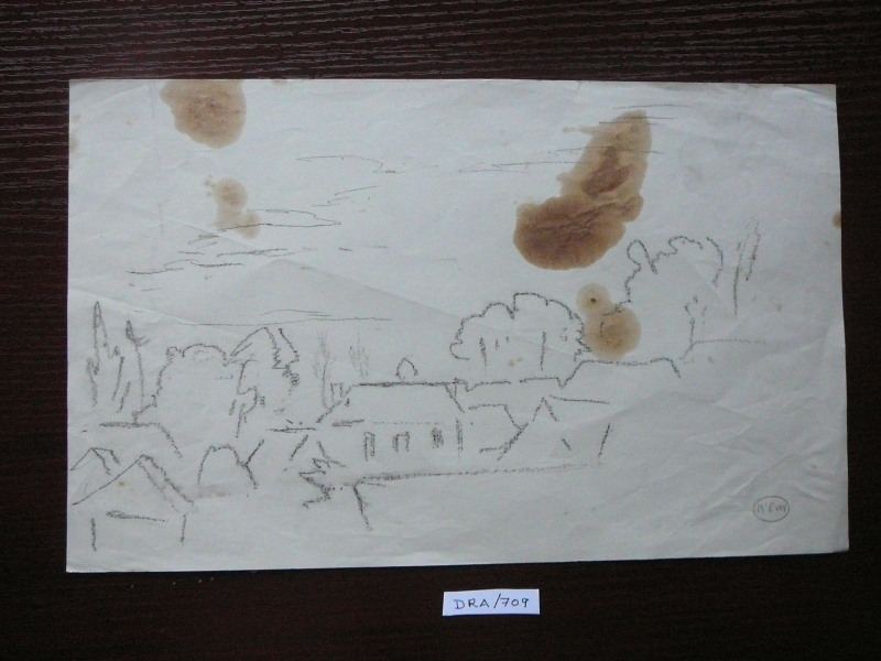 landscape, houses & trees in outline......DRA/709