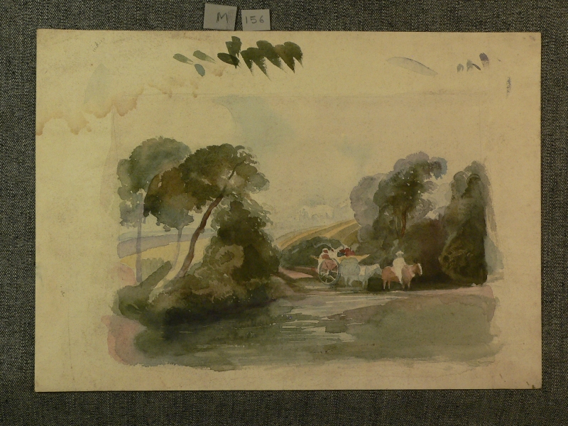 Wagons fording a stream