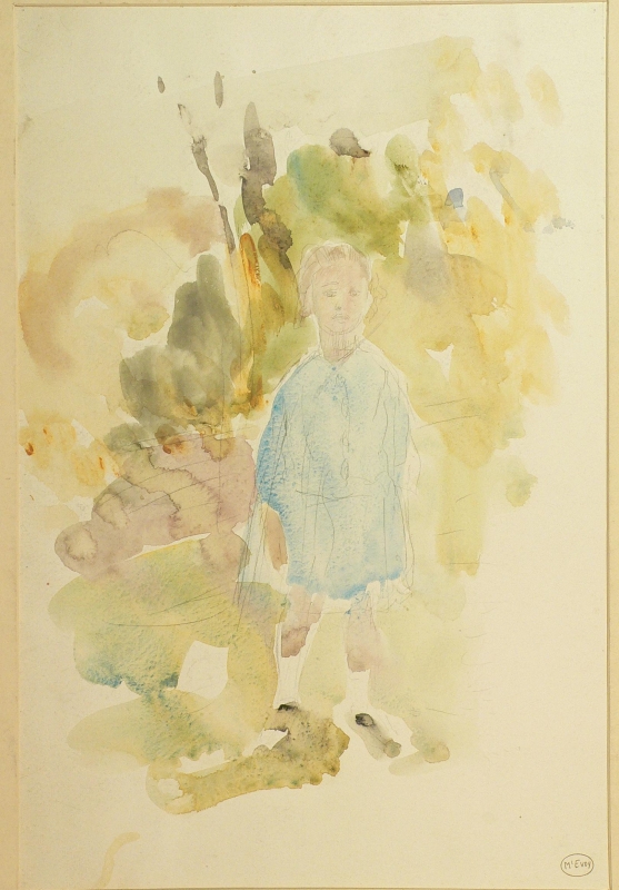 girl, blue dress in a garden.