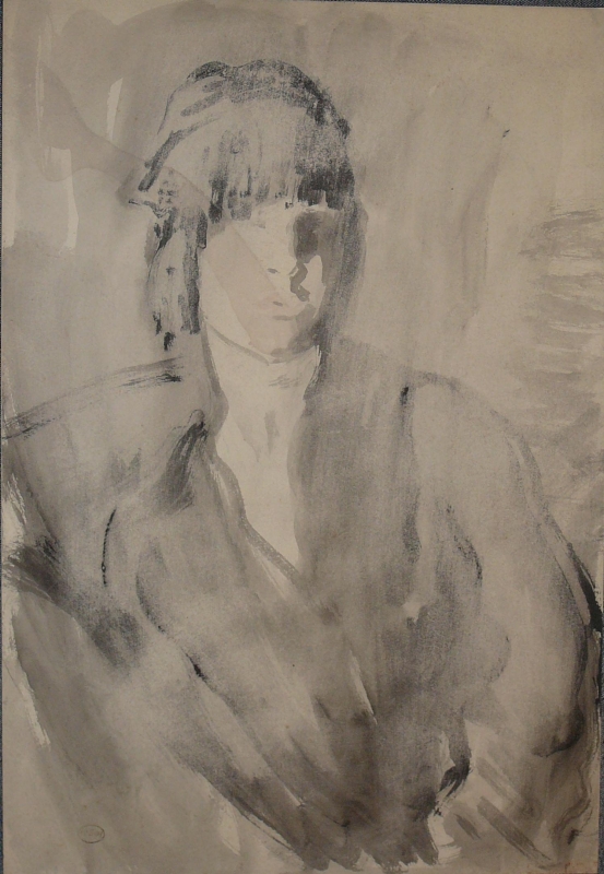 Black & White portrait study, water-colour