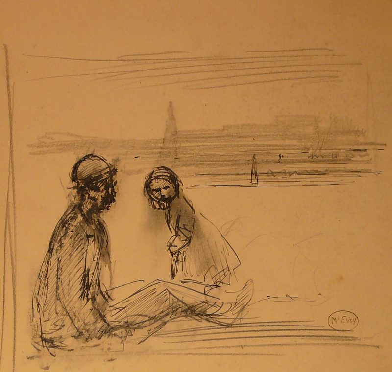 227a . seated man and girl by the river